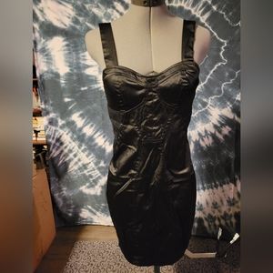 Black Fitted Cocktail Dress Satin Size Medium